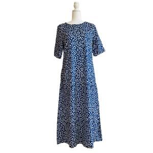 Noracora Maxi Dress White Floral Short Sleeves Side Pockets Dress Size Small